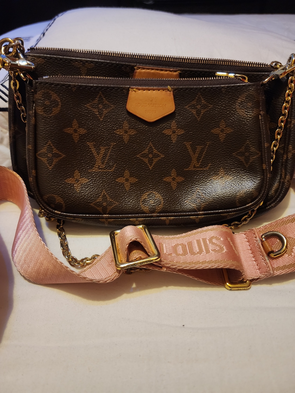 Louis Vuitton Monogram Crossbody Bag with Pink Strap